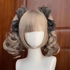 ヘアリボンクリップ ロリータ ブラック 2個セット 左右セット 地雷 ヘアアクセ