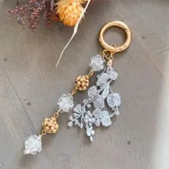 つぶつぶボールとレース タッセルの大人かわいいキーホルダー✳︎バッグチャーム