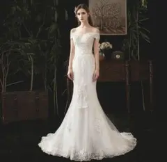 オフショルダー レース ウェディングドレス