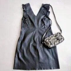 ザラ ZARA◇フェイクレザー ワンピース フリル ジャンパースカート L