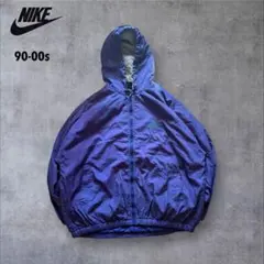 【O21】90-00s NIKE刺繍スウッシュ中綿ナイロンジャケットXLブルー