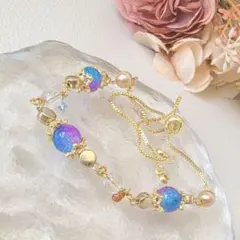 【ハンドメイド】エキゾチック ビーズブレスレット 青紫