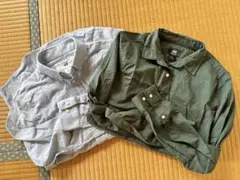 【2枚セット】H&M カジュアルシャツ （S〜M相当）カーキ＆ブルーのサムネイル