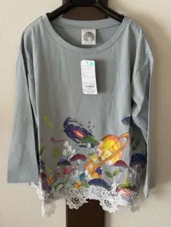 スカラー宇宙と花刺繍の長袖Tシャツ