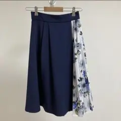 スカート 膝丈 ネイビー ブルー 花柄 後ろゴムINGNI イング