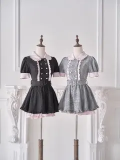 NoGenki バイカラーダブルボタントワンピセット ブラック