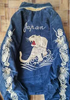 希少 入手不可能♪ 襟つきスカジャン ヴィンテージ 別珍 ネイビーカラー