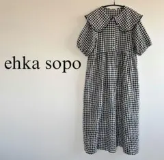 【新品】ehka sopo エヘカソポ　ギンガムチェック　ビッグ襟ワンピース