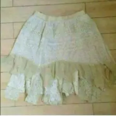 値下げ doll up oopsスカート アシメ異素材レース 生成/ベージュ系