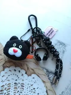 じゃらじゃらキーホルダー　 黒猫 くろねこ　メガネ　ヘッドホン　mojojojo