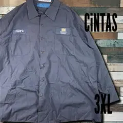 【3XL】CINTAS ワークシャツ 長袖 刺繍ロゴ ワッペン　古着 グレーのサムネイル