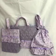 【ハンドメイド】入園・入学グッズ 3点セット シマエナガ×ハートキルティング