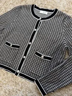 index チェック柄 ニットカーディガン