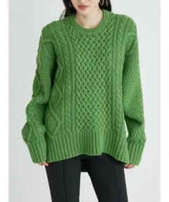 Mila Owen グリーン ケーブルニット セーター 長袖