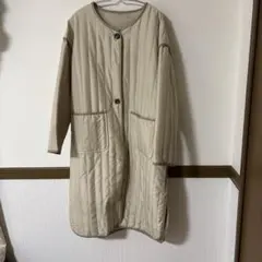 キルティング ロングコート ベージュ ノーカラー