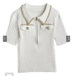 ゴールドチェーンハーフジップニットトップス[mb1586] GRL