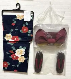 花柄 浴衣・帯・下駄セット　& 巾着籠バック