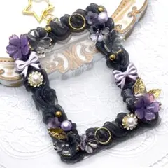 トレカケースデコホイップデコB8 和桜 黒×紫パープル 金 キーホルダー 花