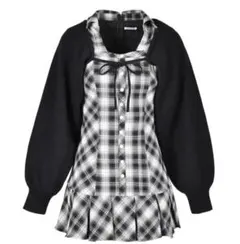 evelyn Check Pleat Onepiece Bolero 黒