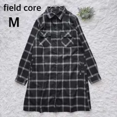 フィールドコア　チェック長袖ロングシャツ　ポケット　黒　M　カジュアル　861