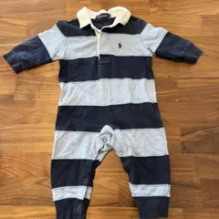 ラルフローレン ベビー ロンパース 70 長袖 ボーダー ラガーシャツ 青