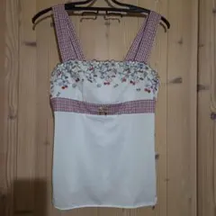 刺繍入りチェック柄キャミソール
