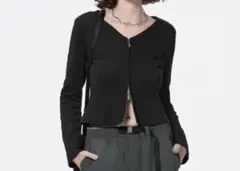 GU リブダブルジップVネックカーディガン　L ブラック