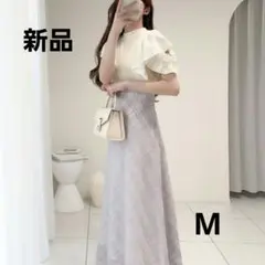 mily bilet　ダブルフリル袖　チェックレース　ドッキングワンピース　M