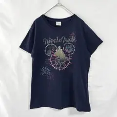 【イグニオ】ディズニー　ミニー　ミッキー　花火プリント 半袖Tシャツ(L)紺のサムネイル