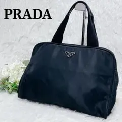 プラダ トートバッグ ナイロン レザー ブラック ロゴプレート 三角プレート