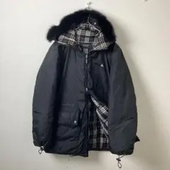 834 バーバリー ブラックレーベル ダウンジャケット 黒 ファー ノバチェック