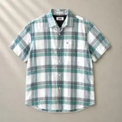 00s Tommy jeans 半袖チェックシャツ　ホワイト×ブルー　L 古着のサムネイル