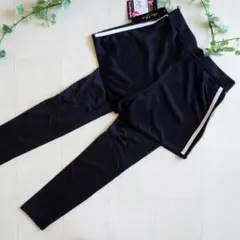 レギンス付フィットネスパンツ⑥黒《白ライン》Mサイズ