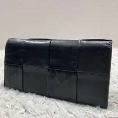 美品 ボッテガヴェネタ 長財布 カセット マキシイントレチャート黒 レザー本革