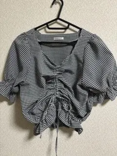 ギンガムチェック フロントギャザートップス
