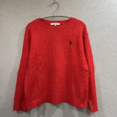 U.S. POLO ASSN ケーブルニット ニット ポニー刺繍 赤系