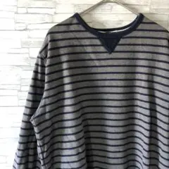 アメリカ古着　グレー×ネイビー　ストライプトレーナー　スウェットM