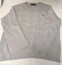 美品 ポロ ラルフローレン ケーブルニット 長袖 グレー ベージュ レディースM