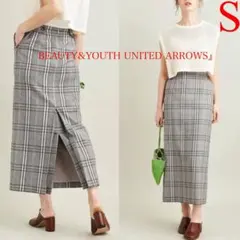 ビューティー&ユース　ユナイテッドアローズ　麻チェック　ロングタイトスカート　S