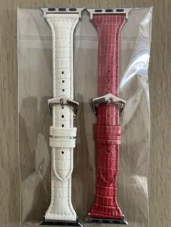Apple Watch レザーバンド　ホワイト レッド 38-42mm