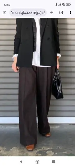 ユニクロ　ブラシュッドジャージワイドパンツ　M darkBrown