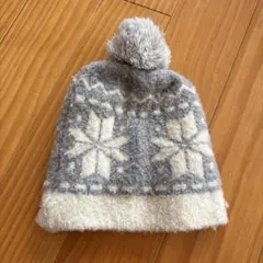 雪の結晶デザイン ニット帽 ポンポン付き 50-54cm 無印良品
