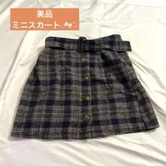 【美品】チェック柄 ミニスカート ベルト付き