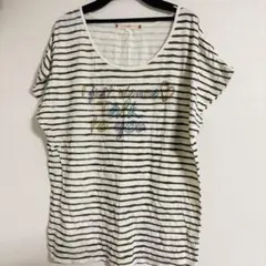 ボーダーTシャツ ドルマンスリーブ 半袖 Lサイズのサムネイル