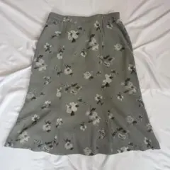 00’s vintage 花柄 フレアスカート ミモレ丈 くすみグリーン