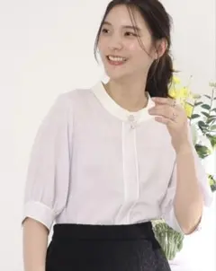 新品‼️ITS'DEMO 半袖ブラウス　ホワイト×ラベンダー 40/Lのサムネイル