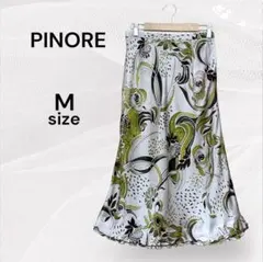 PINORE ピノーレ 総柄 フレアスカート Mサイズ グリーン シルバー