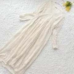 クラシックファッションコレクション　総刺繍ワンピース　長袖　L アイボリー　姫