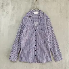 ca et la/花柄開襟ブラウス シャツ/M~L/ストライプ ネイビーのサムネイル