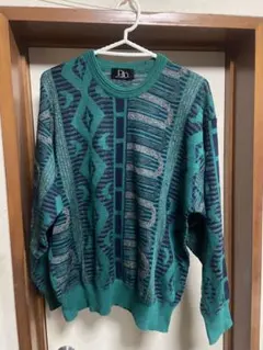 PAO ターコイズ 幾何学模様ニットセーター古着Mens ladies 男女兼用